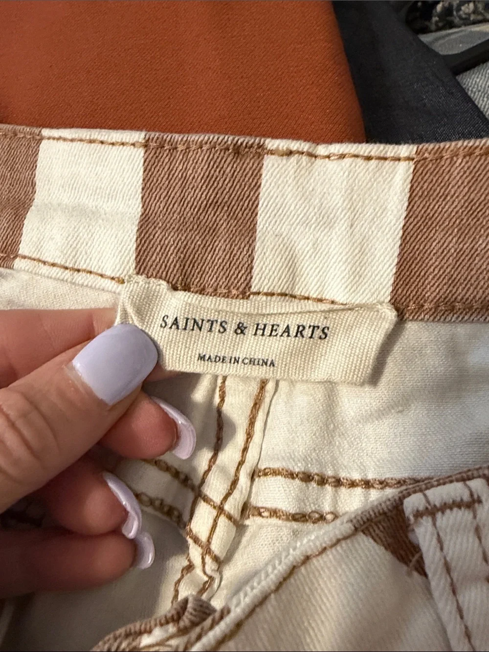 Striped Brown & White Bootcut Pants - Women's Flare - Picture 3 of 4